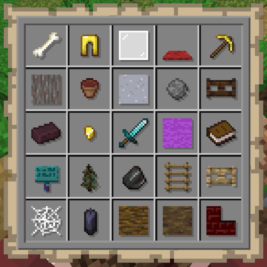 A Minecraft Bingo Card with some random items on it